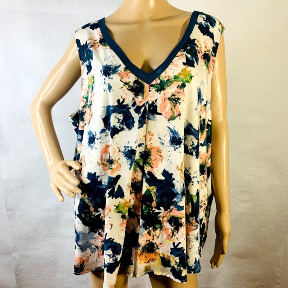 Hal Rubinstein Shirt Blouse Dipped V Neck Floral